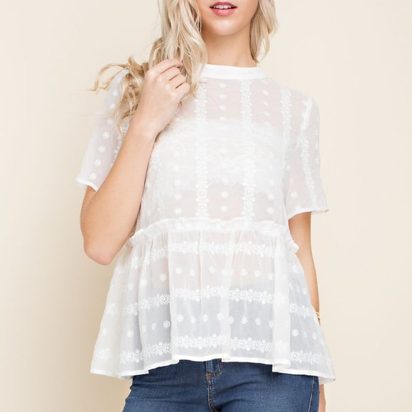 Blushing Heart Tops - Romantic Babydoll Sheer Blouse.